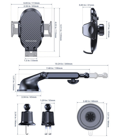 Miracase [2026 Upgraded Strong Military Grade Suction Cup] Car Phone Holder for Cars Dashboard Windscreen Air Vent Desk, 4 in 1 Mobile Phone Mount Automobile Cradle Stand for All Smartphones