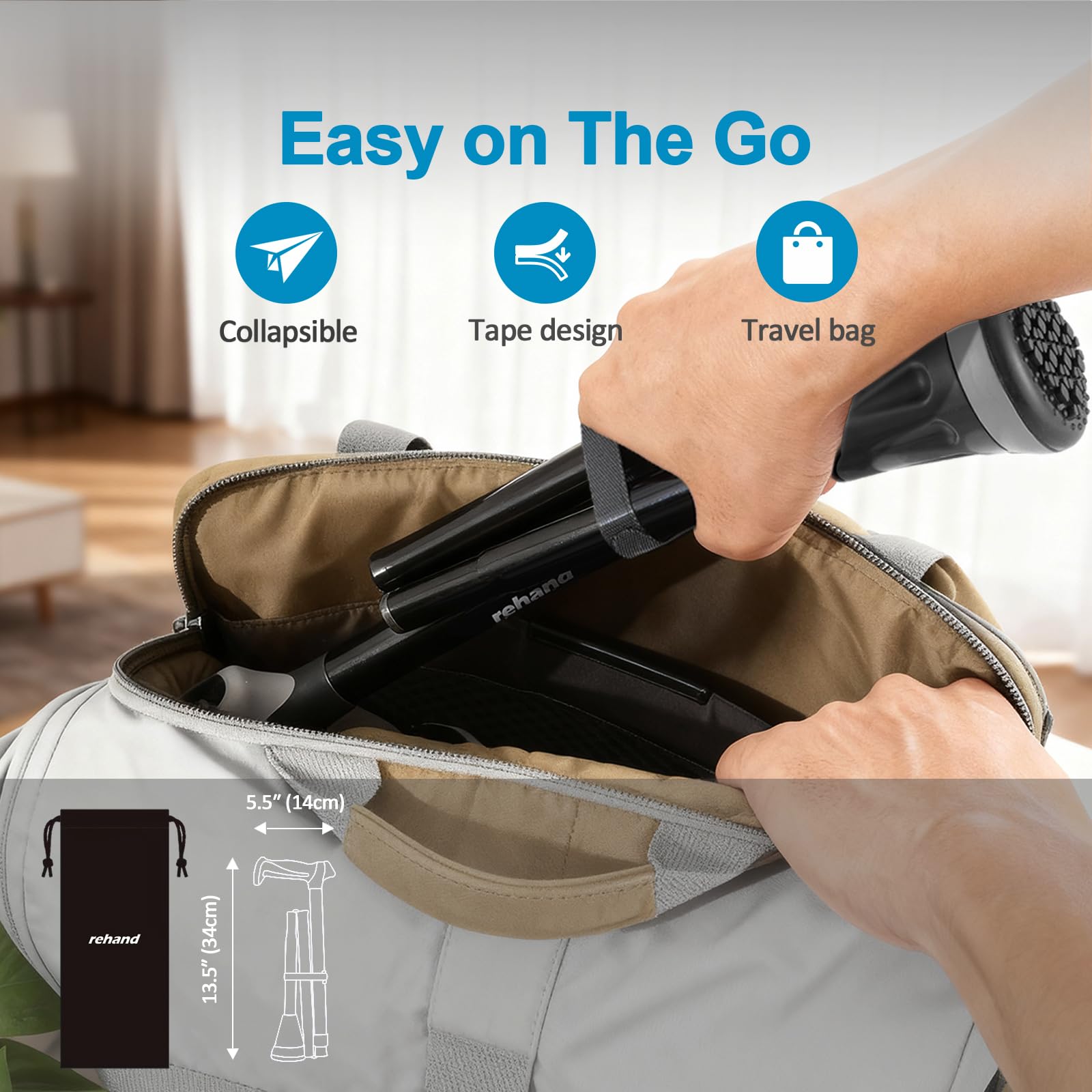 REHAND Walking Cane - Foldable, Adjustable, Collapsible Walking Canes for Men & Women, Heavy Duty All Terrain Tip, with Travel Bag | Walking Sticks for Seniors & Adults (Natural Black) - Available at All In One Marketplace Canada