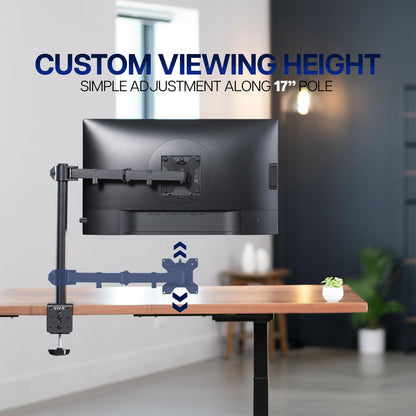 VIVO Single Monitor Arm Desk Mount, Holds Screens up to 32 inch Regular and 38 inch Ultrawide, Fully Adjustable Stand with C-Clamp and Grommet Base, VESA 75x75mm or 100x100mm, Black, STAND-V001