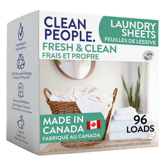 Clean People Laundry Detergent Sheets - Recyclable Packaging, Hypoallergenic, Stain Fighting - Ultra Concentrated, Laundry Soap - Fresh Scent, 96 Pack