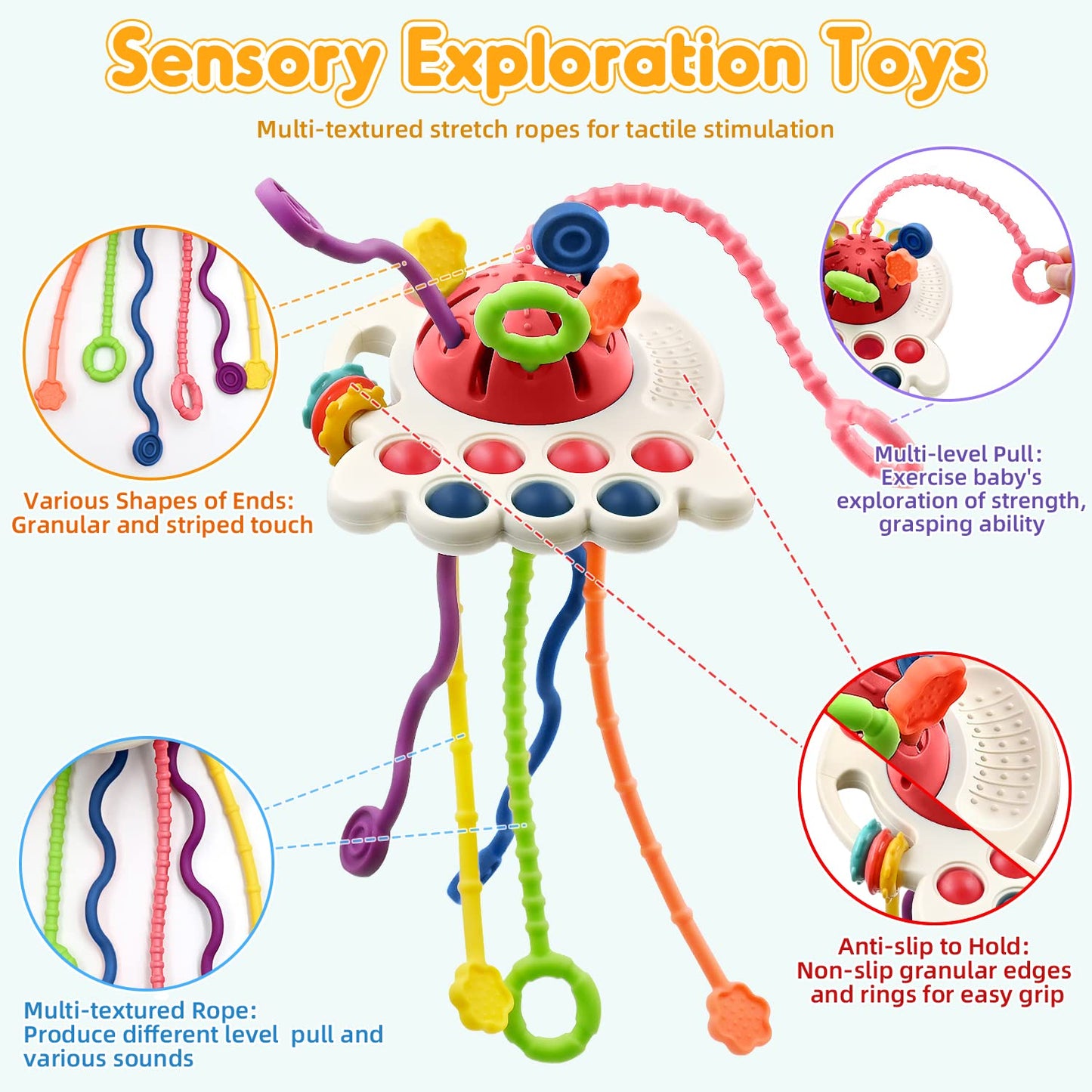 Sensory Montessori Toys for Baby 18 Months, Toddler Travel Toys for 2 Year Old Boy Girl Birthday Gifts, Soft Pull String Fidget Educational Learning Bath Toys for 18 Months Infant Newborn - Available at All In One Marketplace Canada