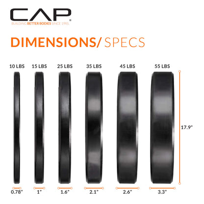 CAP Barbell Economy Olympic Bumper Plate Set with Color Logo, Black, 160 lbs Set 🍁 All In One Marketplace Canada