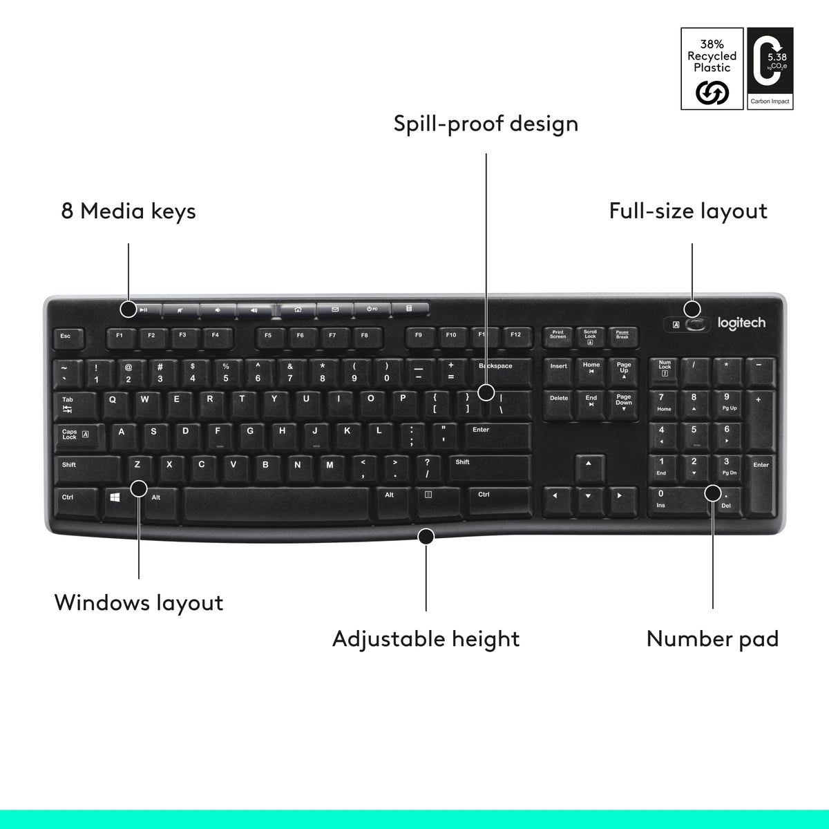 Logitech K270 Full Size Wireless Keyboard for Windows - Black