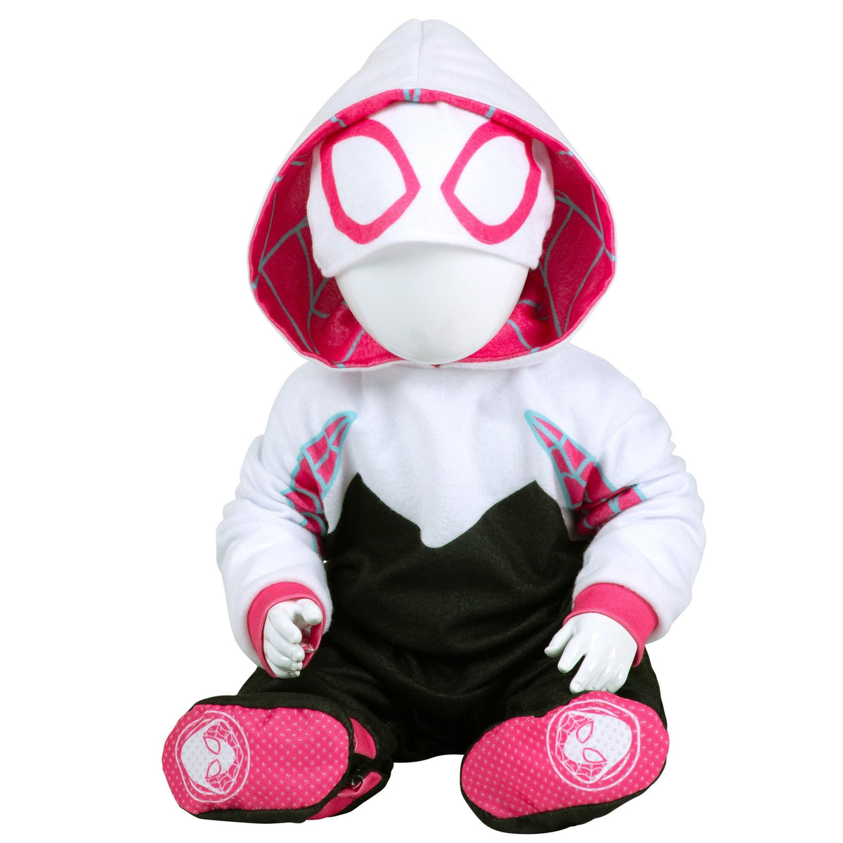 Costume d'Halloween officiel Marvel Spider-Gwen de luxe pour bébé - Tissu Minky premium et chaussons antidérapants (6-12 mois)
