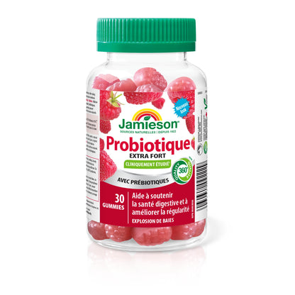 Jamieson Extra Strength Probiotic. 30 Gummies. 5 Billion CFU, Berry Blast Flavour, Improves Digestive Health, and Supports a Healthy Microbiome, No Artificial Colours, Flavours, or Preservatives - Available at All In One Marketplace Canada