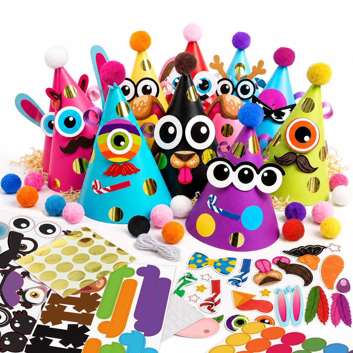24 Pcs Party Hats Birthday Activity Kit with Stickers. Kids Fun Arts & Crafts, Party Favor, Game Supplies, Christmas Decors 🍁 All In One Marketplace Canada