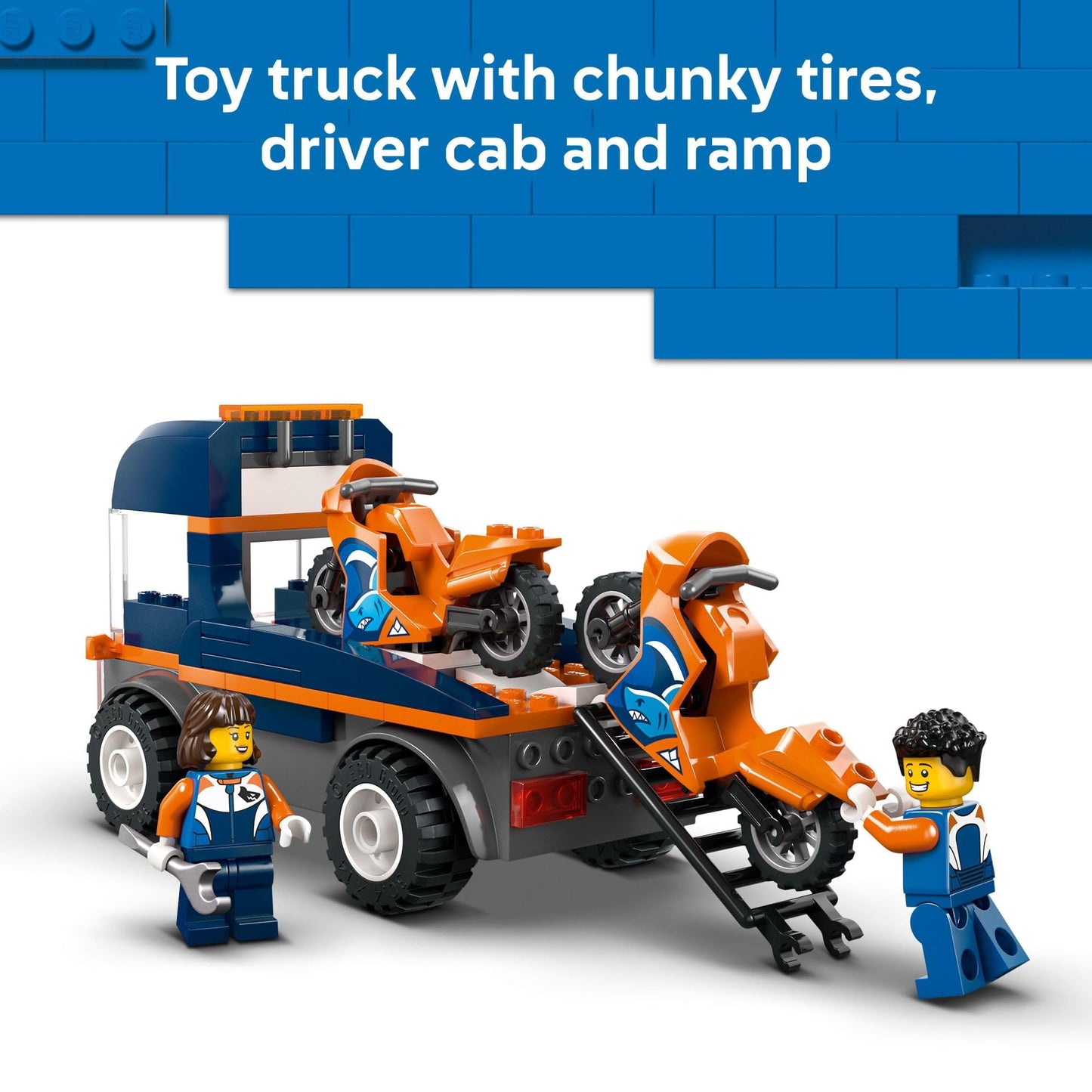 LEGO City Motorcycle Transporter Building Toy for Boys & Girls - Pretend Play Set for Preschool Kids, Ages 4+ - Flatbed Truck Toy W/2 Toy Motorcycles & 2 Minifigures - Gift Idea for Birthdays - 60491