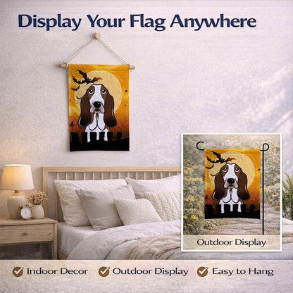 Caroline's Treasures BB1801GF Halloween Basset Hound Garden Size Flag, Small, Multicolor