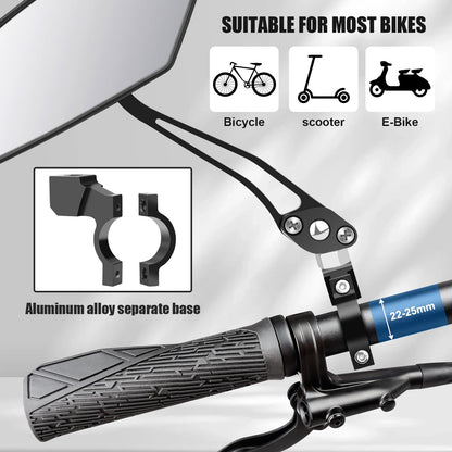 Diyife Bike Mirror, [A Pair] Aluminum HD Wide Angle Large Bicycle Rear View Mirror, 360°Adjustable Shockproof Bicycle Mirrors for Handlebar 22-25mm, Fit for Mountain Road Bike Scooter Motocycle