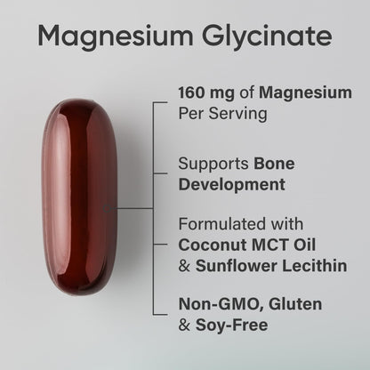 Sports Research® Magnesium Glycinate - Supports Bone Development & Muscle Function | 160mg of Chelated Elemental Magnesium w/Coconut MCT Oil | Non-GMO, Gluten & Soy Free - Liquid Softgels | 60 Count - Available at All In One Marketplace Canada