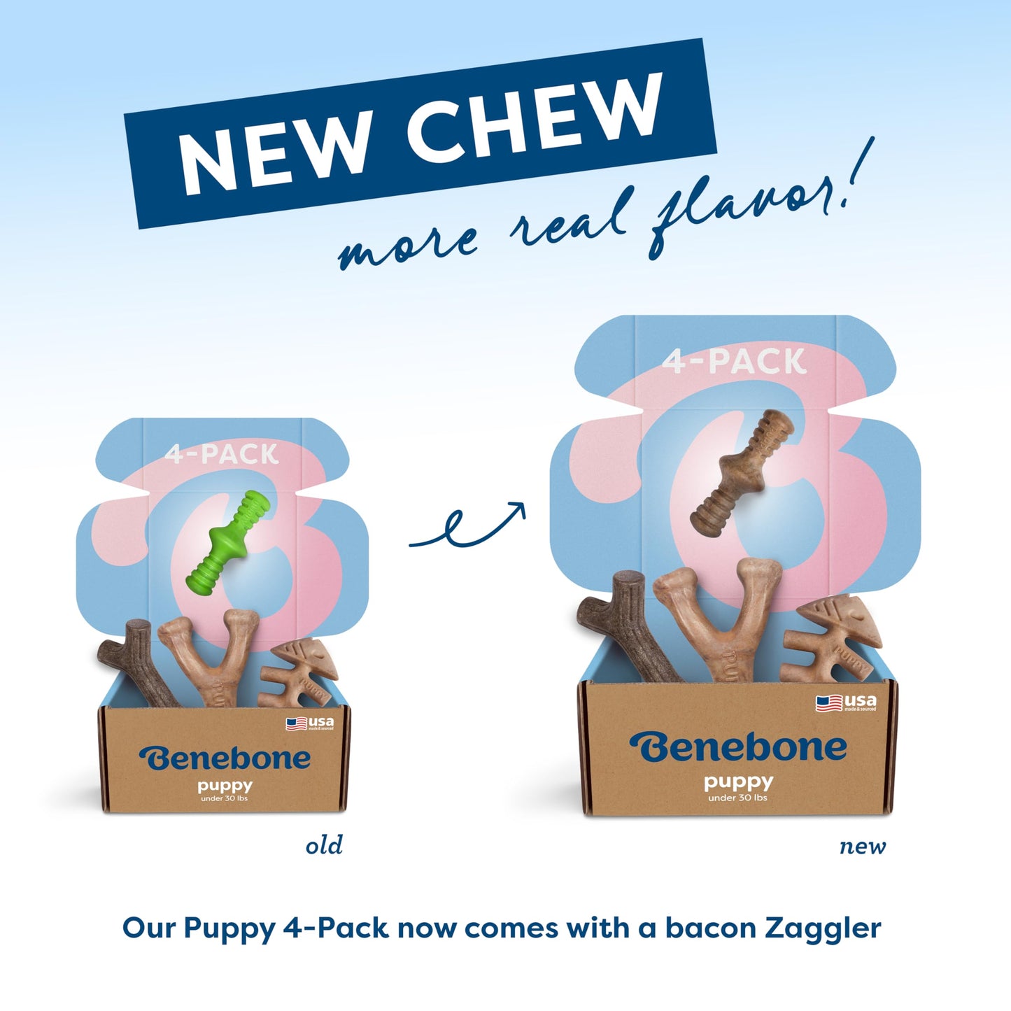 Benebone Puppy 4-Pack Dog Chew Toys for Gentle Chewers, Dog Bones, Small