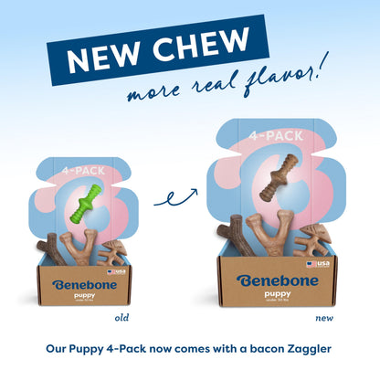 Benebone Puppy 4-Pack Dog Chew Toys for Gentle Chewers, Dog Bones, Small
