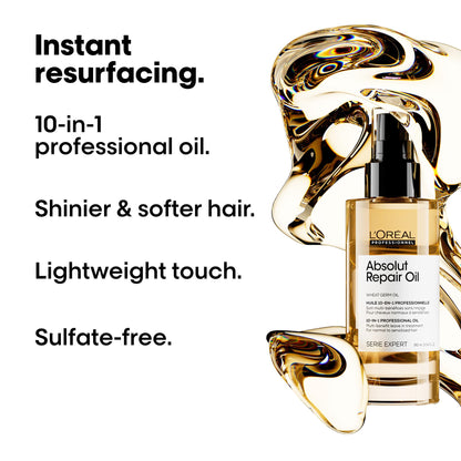 L’Oréal Professionnel Absolut Repair 10-in-1 Oil, Leave-In Hair Oil for Dry & Damaged Hair, Nourishes, Resurfaces & Protects, 90 ML - Available at All In One Marketplace Canada