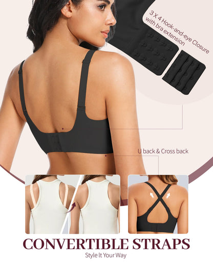 Gailife Womens Jelly Bra for Women Wireless Bras Seamless No Underwire Supportive Full Coverage T-Shirt Bra -New-Black-L