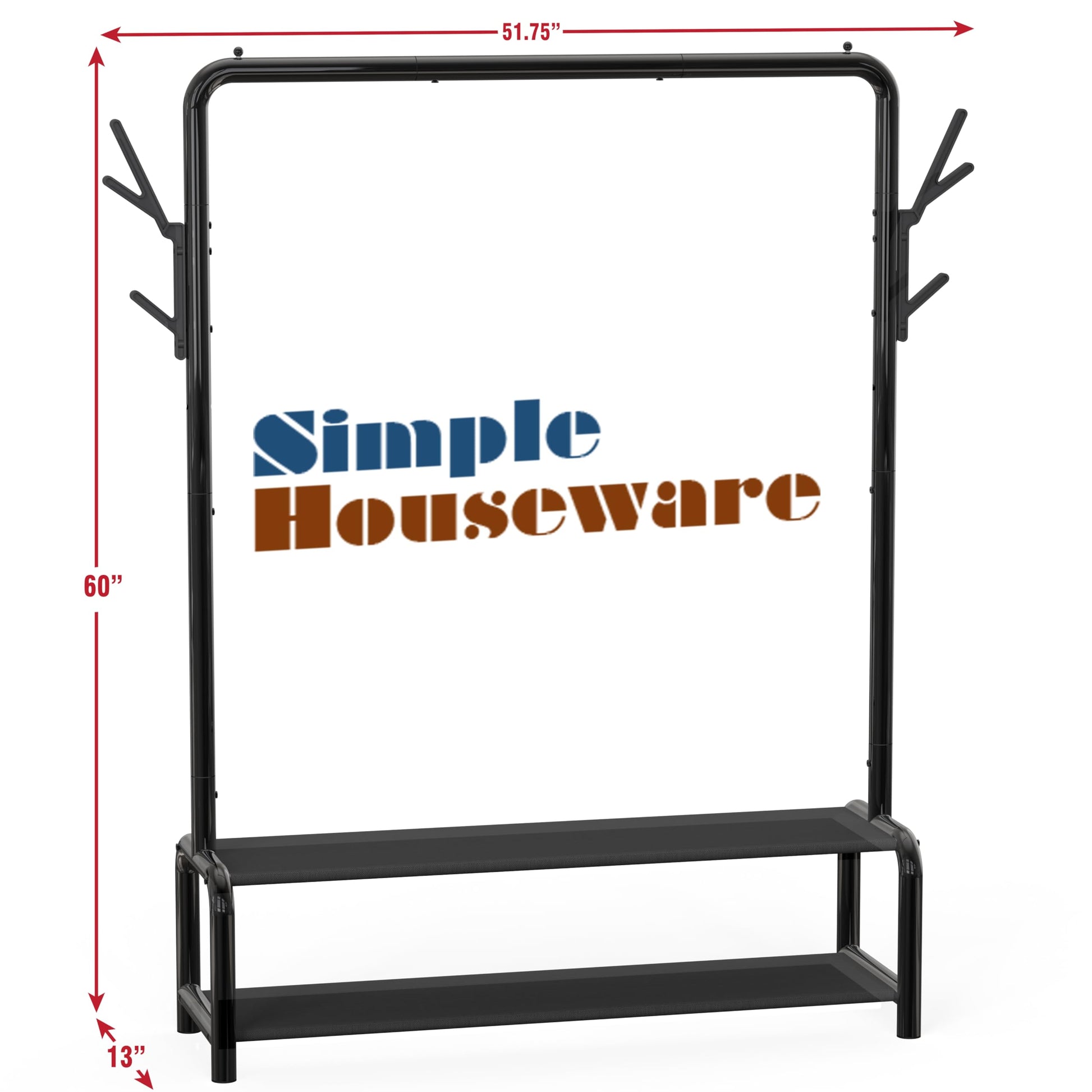 Simple Houseware 52-Inch Garment Rack with Storage Shelves and Coat/Hat Hanging Hooks, Black - Available at All In One Marketplace Canada