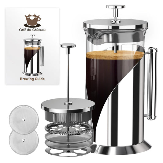 French Press Coffee Maker 34oz – Stainless Steel & Glass Coffee Press with 4-Level Filtration, BPA-Free Cafetiere for Camping or Home – Large, Durable for Hot & Cold Brew - Available at All In One Marketplace Canada