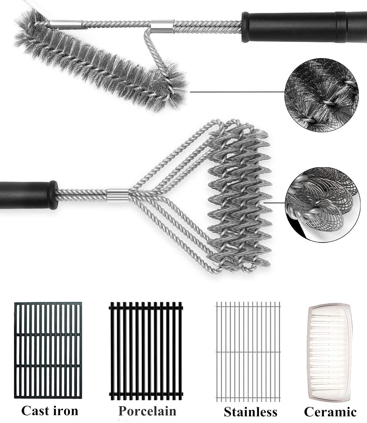 2 Pack BBQ Grill Brush, 18 inch BBQ Accessories, BBQ Cleaning Brush Safe Bristle Free BBQ Brush,100% Rust-Proof Stainless Steel- BBQ Grill Cleaner for Gas, Charcoal, Smoker, Porcelain, Infrared Grill - Available at All In One Marketplace Canada
