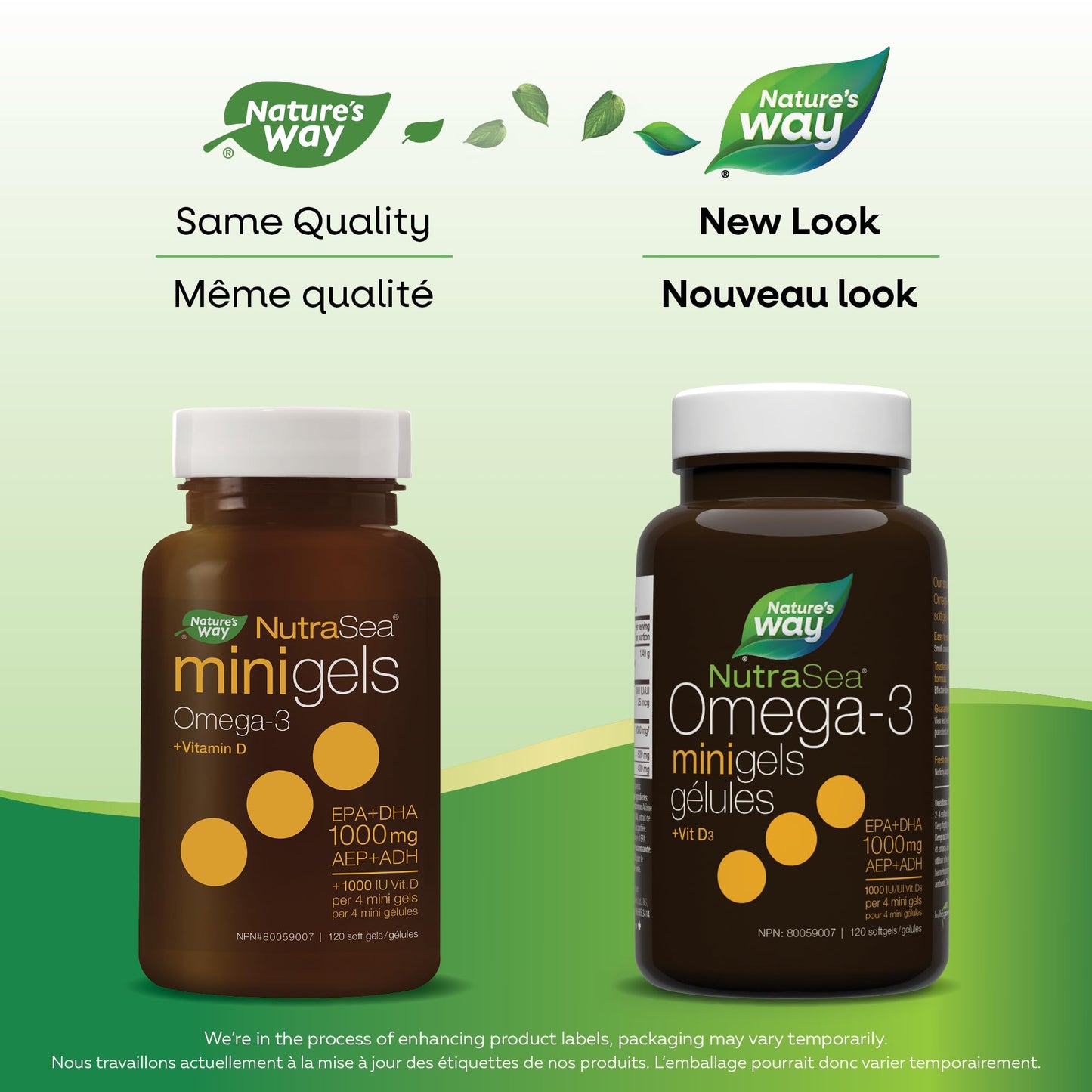 Nature's Way NutraSea Omega 3 + Vitamin D Fish Oil Mini Gels Supplement – Fresh Mint Flavour – Heart, Brain, Bone & Immune Support – 1000mg EPA & DHA + 1000IU D3, 120 Softgels - Available at All In One Marketplace Canada