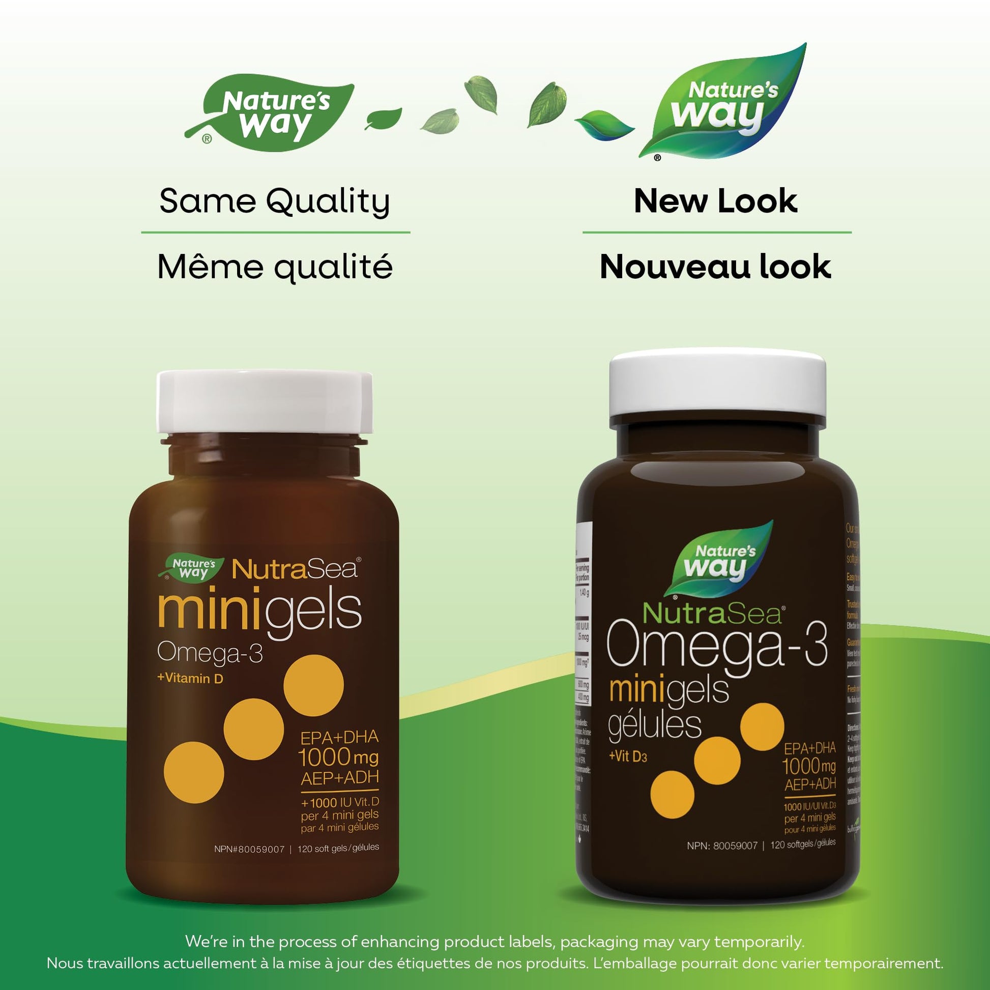 Nature's Way NutraSea Omega 3 + Vitamin D Fish Oil Mini Gels Supplement – Fresh Mint Flavour – Heart, Brain, Bone & Immune Support – 1000mg EPA & DHA + 1000IU D3, 120 Softgels - Available at All In One Marketplace Canada