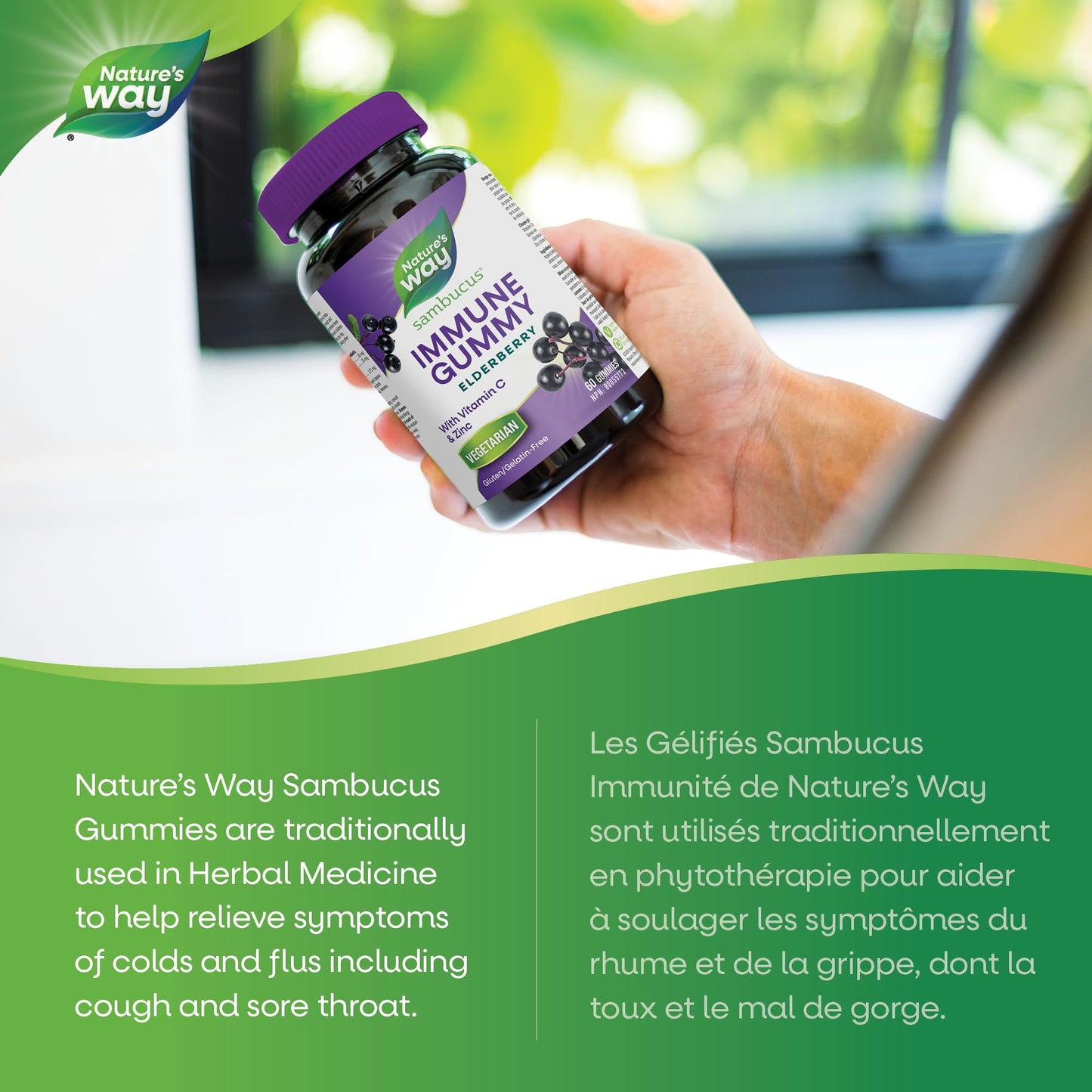 Nature's Way Sambucus Immune Support Gummies – Elderberry with Vitamin C & Zinc – Supports Immune Function and Relieves Cold & Flu Symptoms – Vegetarian, Gluten-Free for Adults & Kids 4+ – 60 Gummies - Available at All In One Marketplace Canada
