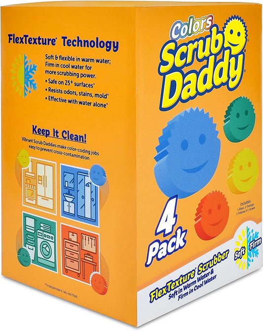 Scrub Daddy Sponge Set - Colors - Scratch-Free Scrubbers for Dishes and Home, Odor Resistant, Soft in Warm Water, Firm in Cold, Deep Cleaning, Dishwasher Safe, Multi-use, Functional, 4ct - Available at All In One Marketplace Canada