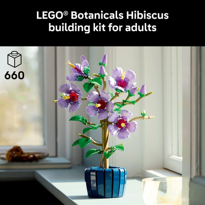 LEGO Botanicals Hibiscus Flower Building Set - Artificial Plant & Flower Building Blocks for Women & Men, Ages 18+ - Home, Office Decor Gift Idea - 10372 LEGO