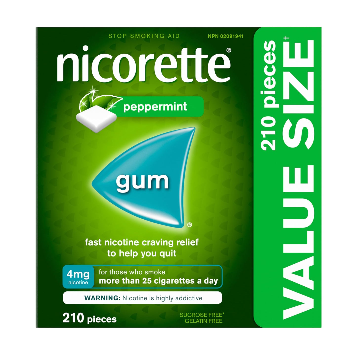Nicorette Peppermint Gum, 4MG, Quit Smoking, Nicotine Gum, Smoking Cessation Aid, NRT, Reduce Cravings, 210 Pack Nicorette