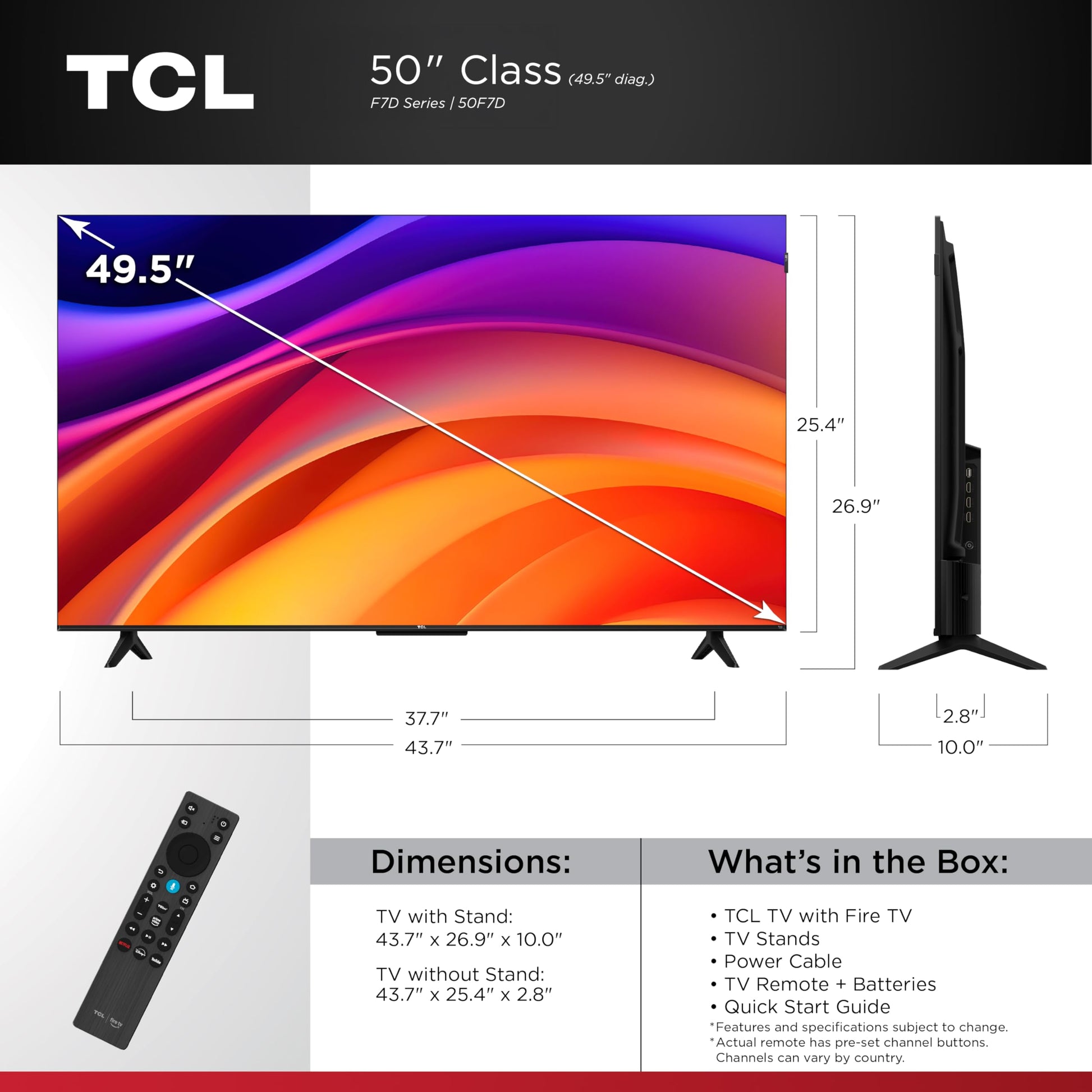 TCL 50" F7D Class 4K UHD HDR QLED Smart TV with Fire TV – 50F7D