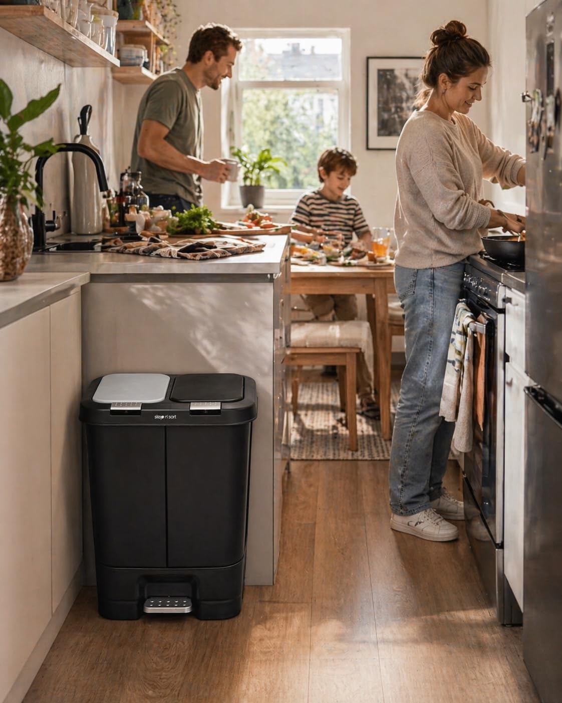 Step N’ Sort 40L Dual Compartment Recycling Bin – Slim Kitchen Waste & Recycling System (2 × 20L) Step N' Sort