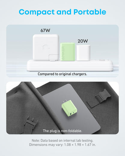 Anker iPhone 16 Charger, 2-Pack 20W Fast USB C Charger Block, for iPhone 16/16 Pro Max/15 Series/iPad Pro and More (Green, 2 Pack & 2 Cable)
