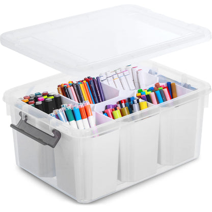 Citylife 17 QT Plastic Storage Bins with 6 Detachable Inserts Clear Storage Box with Lids Multipurpose Stackable Storage Containers for Organizing Crayon, Tool, Craft - Available at All In One Marketplace Canada