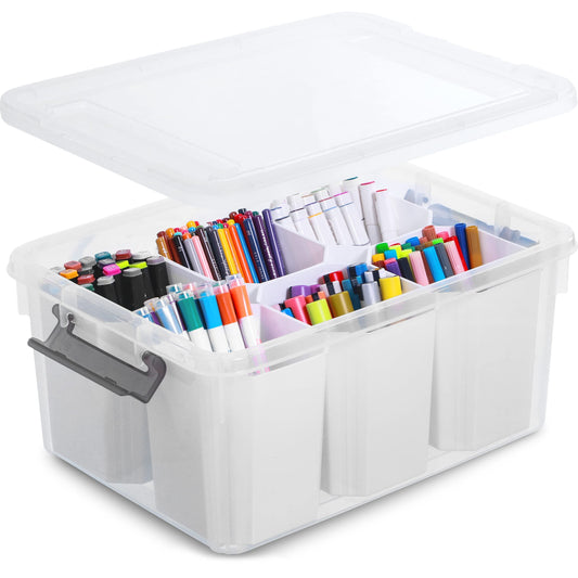 Citylife 17 QT Plastic Storage Bins with 6 Detachable Inserts Clear Storage Box with Lids Multipurpose Stackable Storage Containers for Organizing Crayon, Tool, Craft - Available at All In One Marketplace Canada