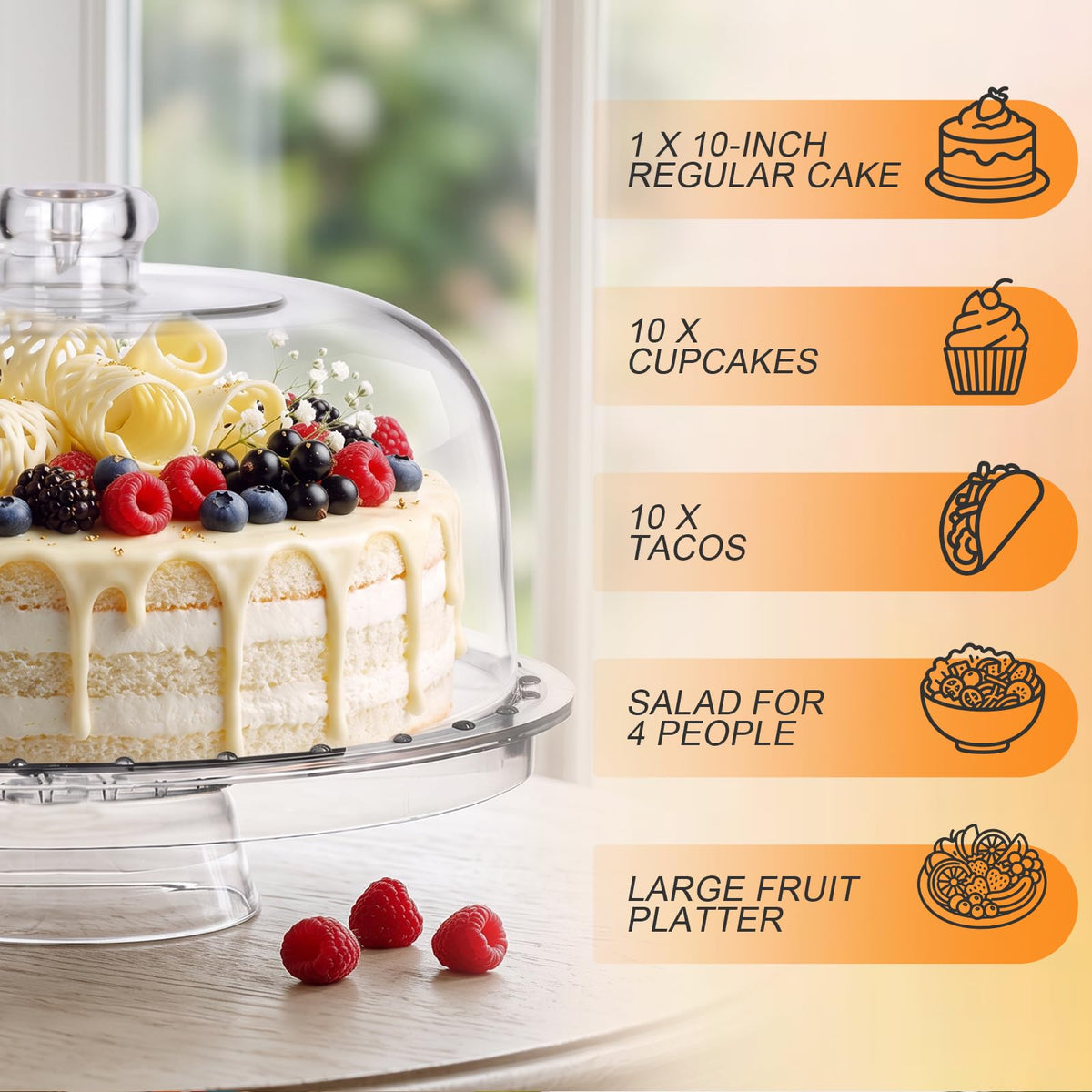Almcmy Acrylic Cake Stand with Dome for Party Desserts, 1 Spoon 1 Fork 🍁 All In One Marketplace Canada