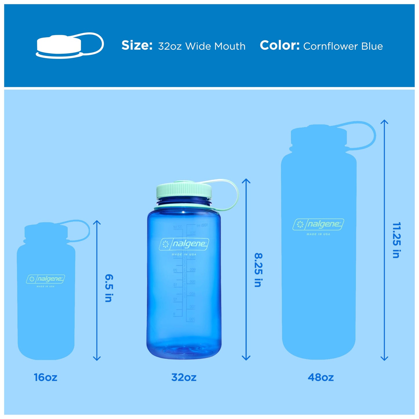 Nalgene 32 oz Wide Mouth Water Bottle, Cornflower Blue