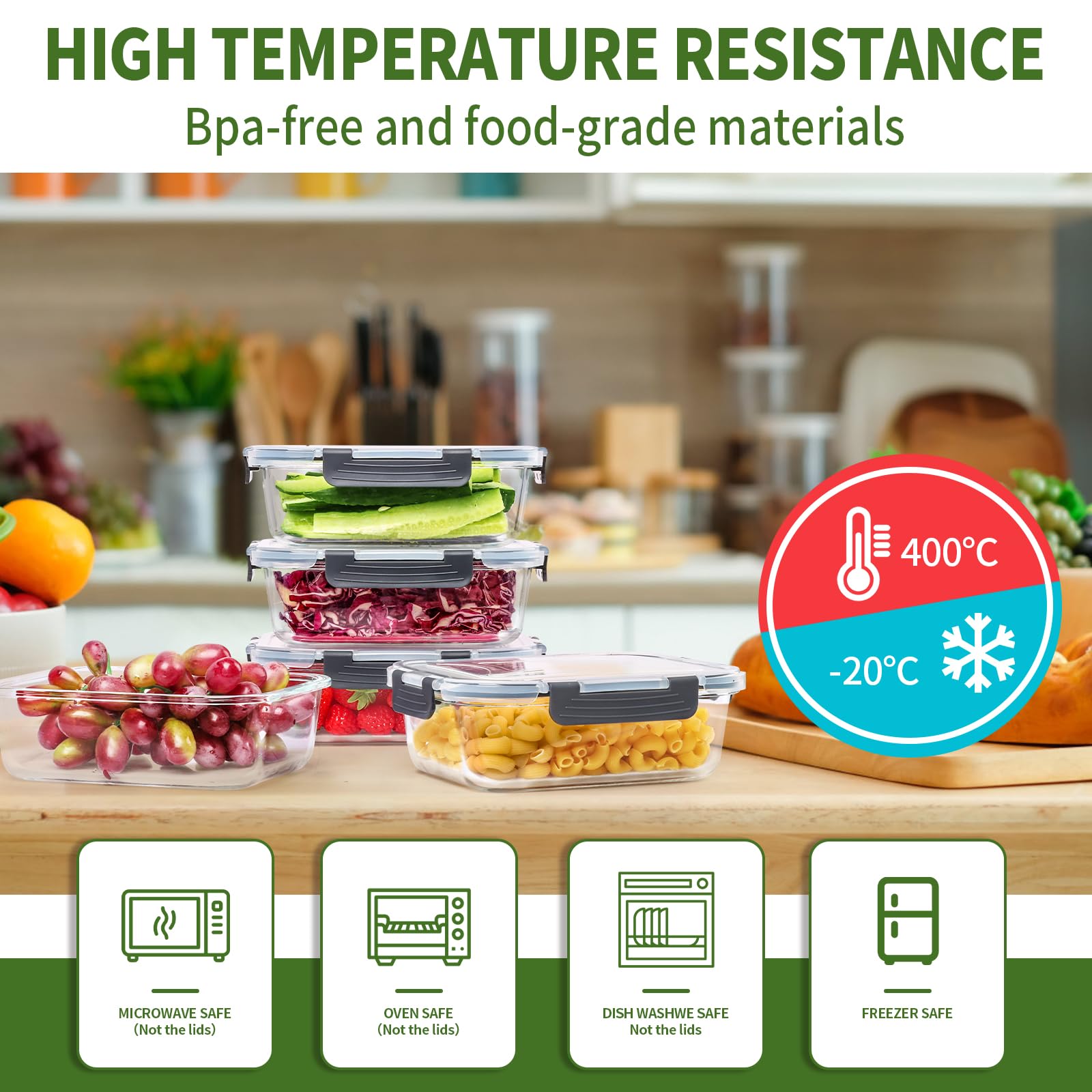 Skroam 5-Packs 36OZ Glass Food Storage Containers with Lids Airtight, Glass Meal Prep Container for Lunch, Pantry Organizers and Storage, Glass Lunch Boxes for Freezer to Oven Safe, Leak Proof - Available at All In One Marketplace Canada