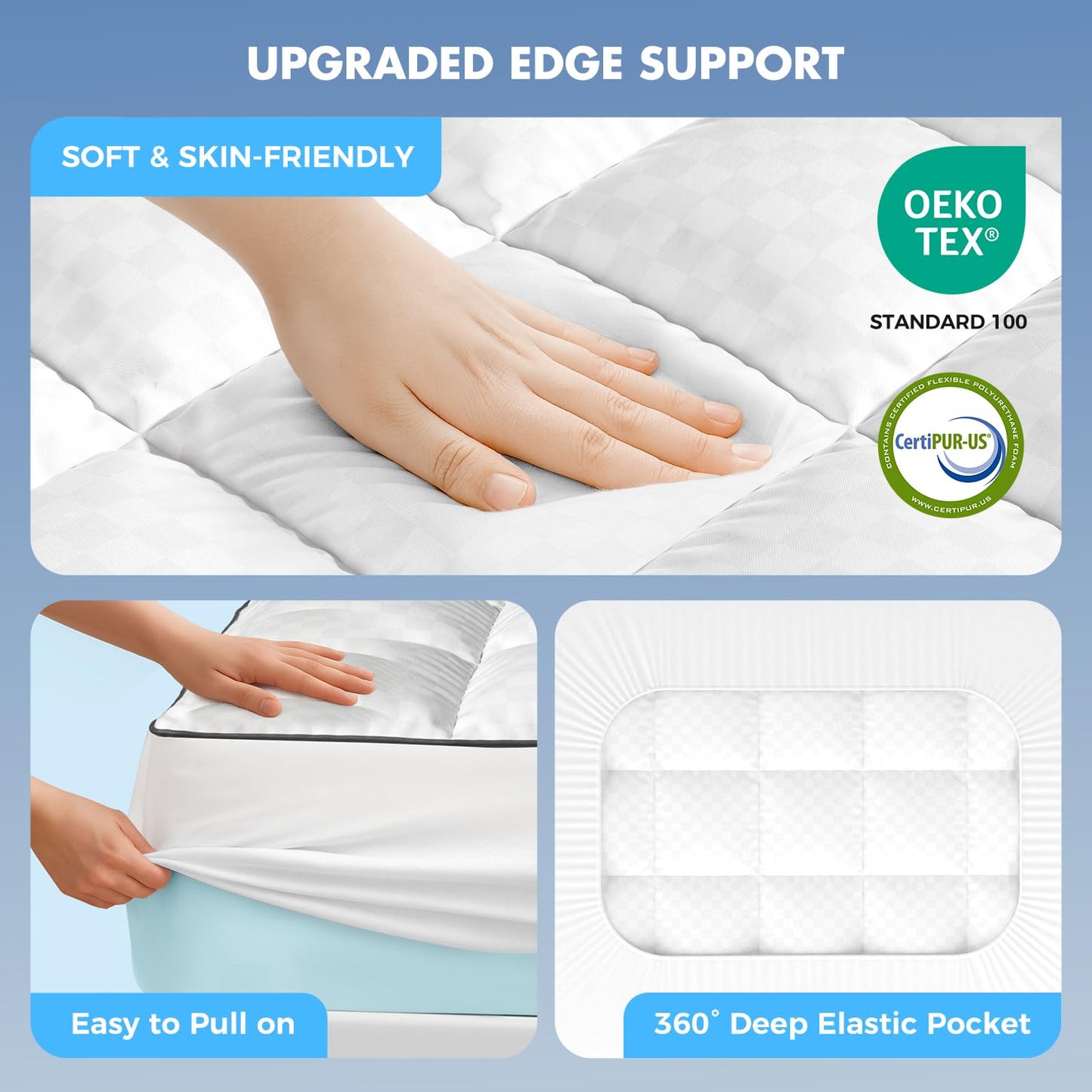 Dual Layer 4 Inch Memory Foam Mattress Topper Queen Size, 2 Inch Cooling Gel Memory Foam and 2 Inch Pillow Top Mattress Pad Cover for Back Pain, Deep Elastic Pocket, Medium Support, White