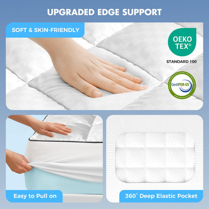 Dual Layer 4 Inch Memory Foam Mattress Topper Queen Size, 2 Inch Cooling Gel Memory Foam and 2 Inch Pillow Top Mattress Pad Cover for Back Pain, Deep Elastic Pocket, Medium Support, White
