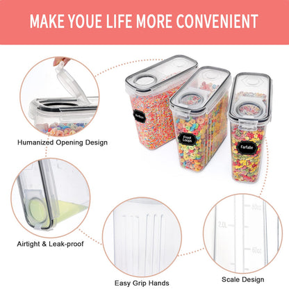 Large Dry Food Storage Containers with Lids, PRAKI 6PCS 4L Airtight Cereal Containers Storage, Leak-proof Canister Set for Kitchen Pantry Organizers and Storage with 20 Labels & Marker - Available at All In One Marketplace Canada
