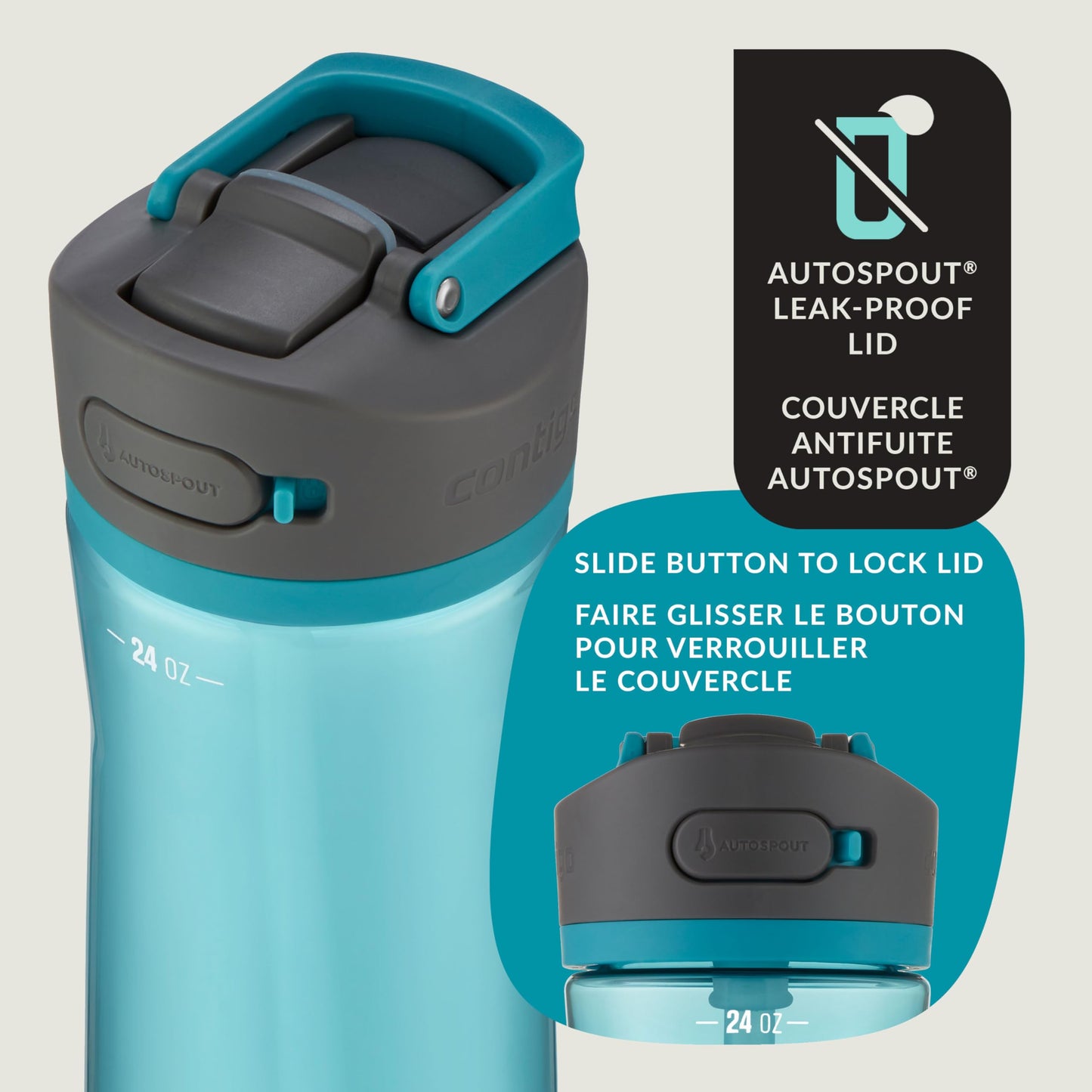 Contigo Ashland 2.0 Water Bottle with Straw and Leak-Proof Locking Lid, BPA-Free Plastic, Dishwasher Safe, Juniper, 24 oz (709 mL) - Available at All In One Marketplace Canada
