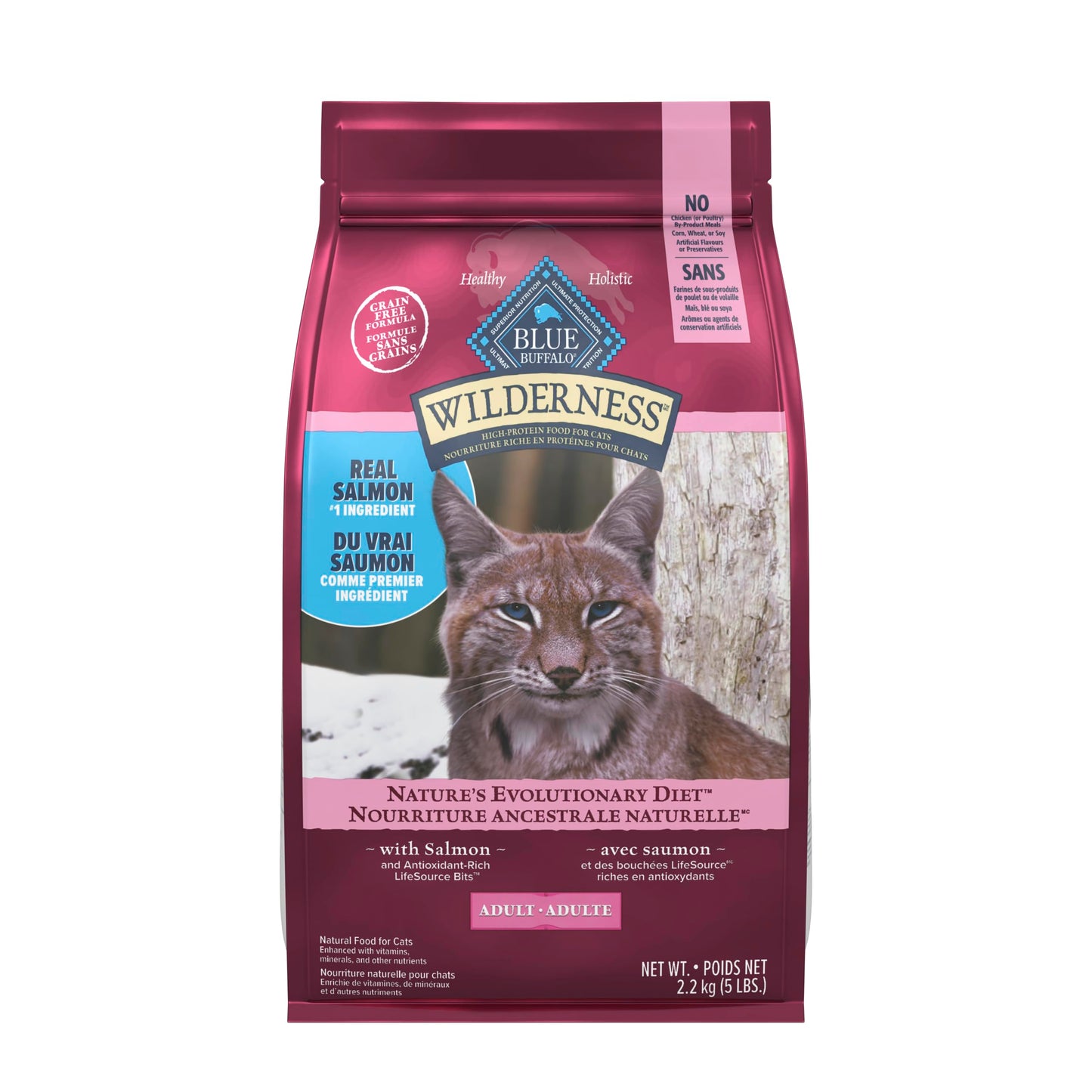 Blue Buffalo Wilderness with Salmon Natural High-Protein Grain-Free Dry Food for Adult Cats, Real Salmon First, Antioxidant-Rich LifeSource Bits Support Immunity, Promotes Strong Muscles, 2.2kg/5 lbs.