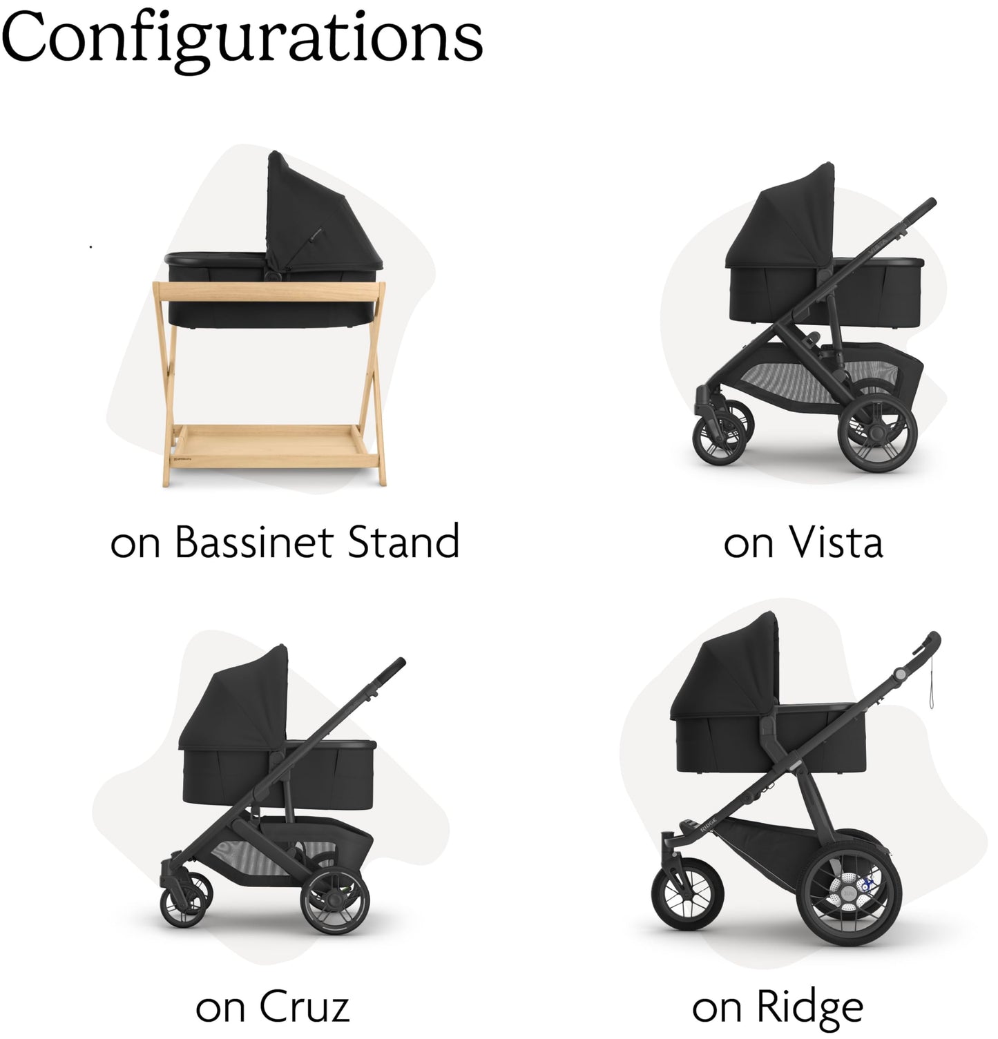 UPPAbaby Bassinet V3 - Compatible with Vista, Cruz, Ridge Strollers - Overnight Sleep Solution - Mattress, Sheet and Bug Shield Included - Jake (Charcoal/Carbon Frame) UPPAbaby