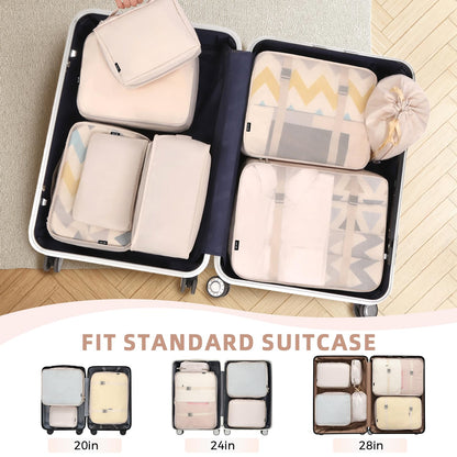 BAGAIL 8 Set Packing Cubes, Lightweight Travel Luggage Organizers with Shoe Bag, Toiletry Bag & Laundry Bag (Cream) - Available at All In One Marketplace Canada