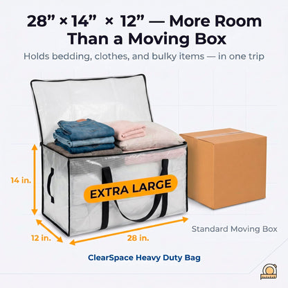 ClearSpace Oversized Moving Bags or Storage Bag – Large Moving Boxes with Backpack Straps, Zippers & Handles – Heavy-Duty Packing Bags, College Dorm, Christmas Decorations, 6 Pack