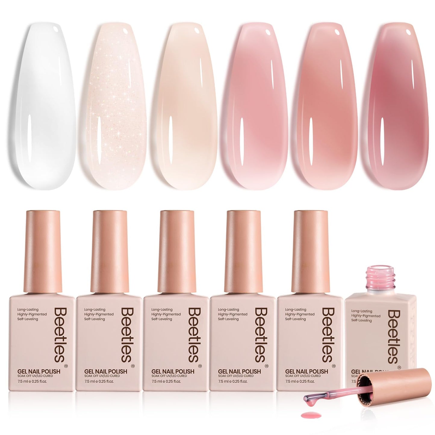 Beetles Jelly Gel Nail Polish Set 6 Colors Neutral Sheer Milky White Nude Pink Gel Polish Kit Translucent Soak off Uv Nail Gel Diy Manicure Gifts for Girls Women - Available at All In One Marketplace Canada