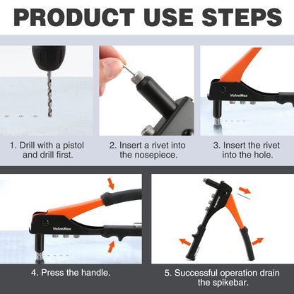 ValueMax 4-in-1 Hand Riveter/Rivet Gun, Pop Rivet Tool Kit with 200 Rivets ValueMax