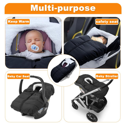Winter Baby Car Seat Cover - Carseat Bunting Bag/Blanket Keep Baby Warm for Newborn Infant - Cold Weather Insulated Windproof Carrier Canopy for Travel (Black) 🍁 All In One Marketplace Canada