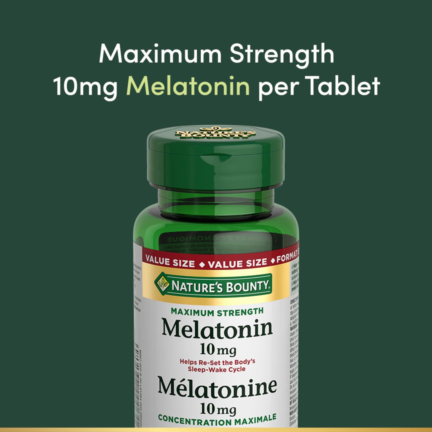 NATURE'S BOUNTY Maximum Strength Melatonin, 10 mg, Value Size, Helps Reset Sleep-wake Cycle, Helps Increase Total Sleep Time, Fall Asleep Faster, Fights Jet Lag, 120 Tablets, 44 g - Available at All In One Marketplace Canada