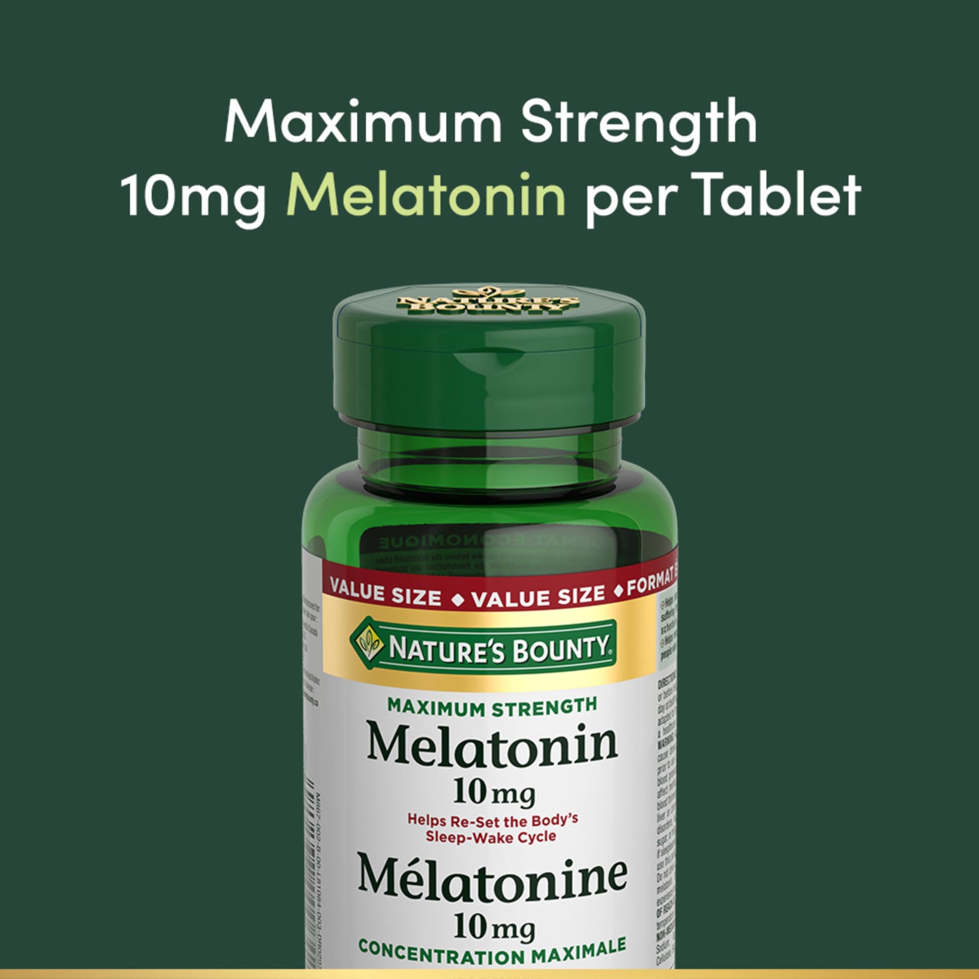 NATURE'S BOUNTY Maximum Strength Melatonin, 10 mg, Value Size, Helps Reset Sleep-wake Cycle, Helps Increase Total Sleep Time, Fall Asleep Faster, Fights Jet Lag, 120 Tablets, 44 g - Available at All In One Marketplace Canada