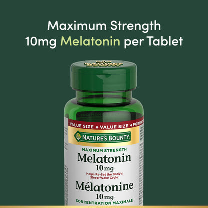 NATURE'S BOUNTY Maximum Strength Melatonin, 10 mg, Value Size, Helps Reset Sleep-wake Cycle, Helps Increase Total Sleep Time, Fall Asleep Faster, Fights Jet Lag, 120 Tablets, 44 g - Available at All In One Marketplace Canada