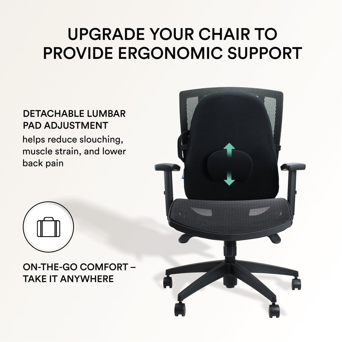 ObusForme Lowback Backrest Support - Lower Back Padded Seat Cushion and Lumbar Support Pillow, Portable Posture Support with Soft and Durable Foam